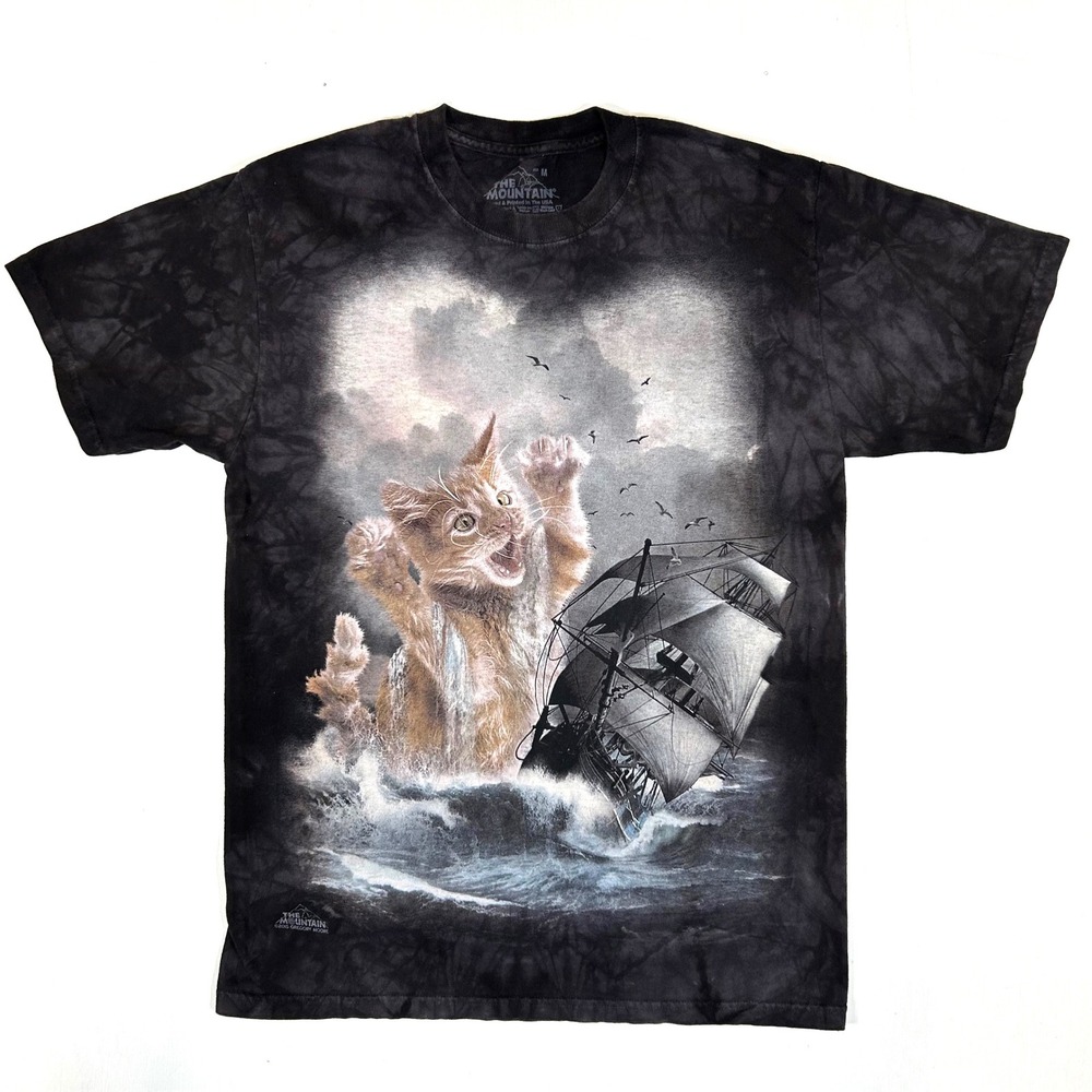 The Mountain Cat Attack Tall Ship Tie Dye Graphic T-Shirt Grey Medium 2015